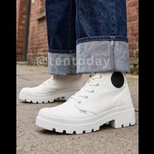 Palladium Size 10 White Canvas Chunky High Top Vegan Combat Boots Sneakers Shoes